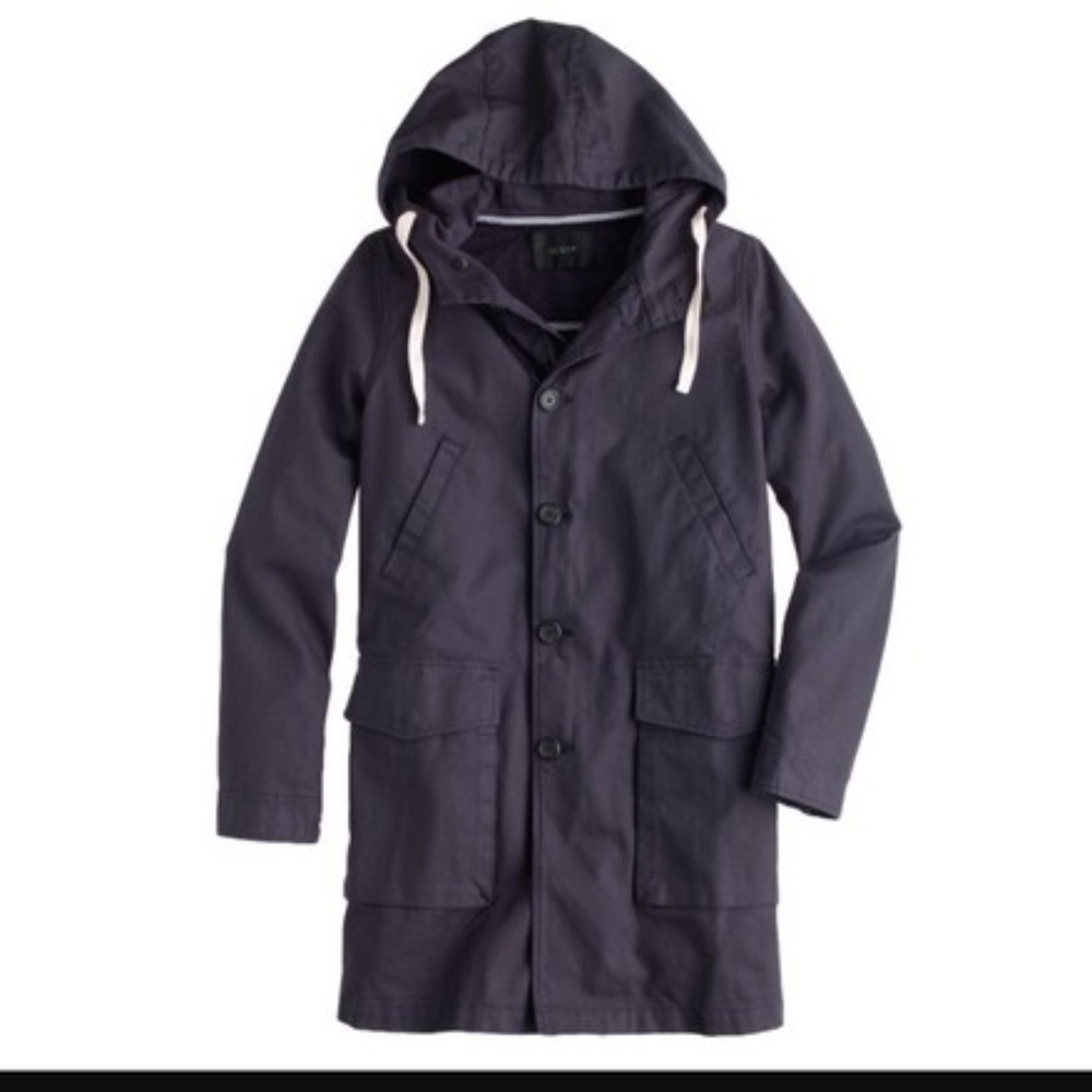 J Crew Navy Hooded Basket Weave Coat